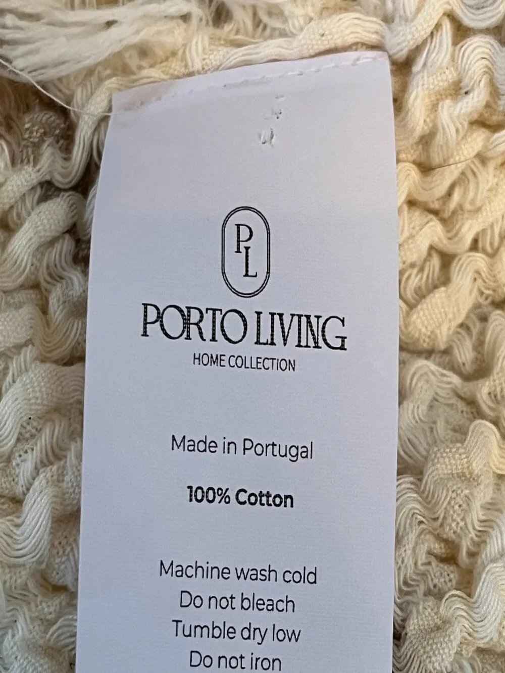 Porto Living Throw Blanket 100% Cotton Waffle Woven Portugal Neutral 72